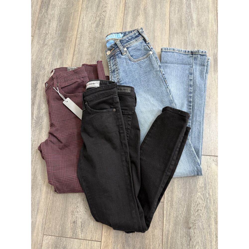 Denim Womens Jeans Bundle Lot 3 Pair Skinny Straight Blue Black Burgundy New